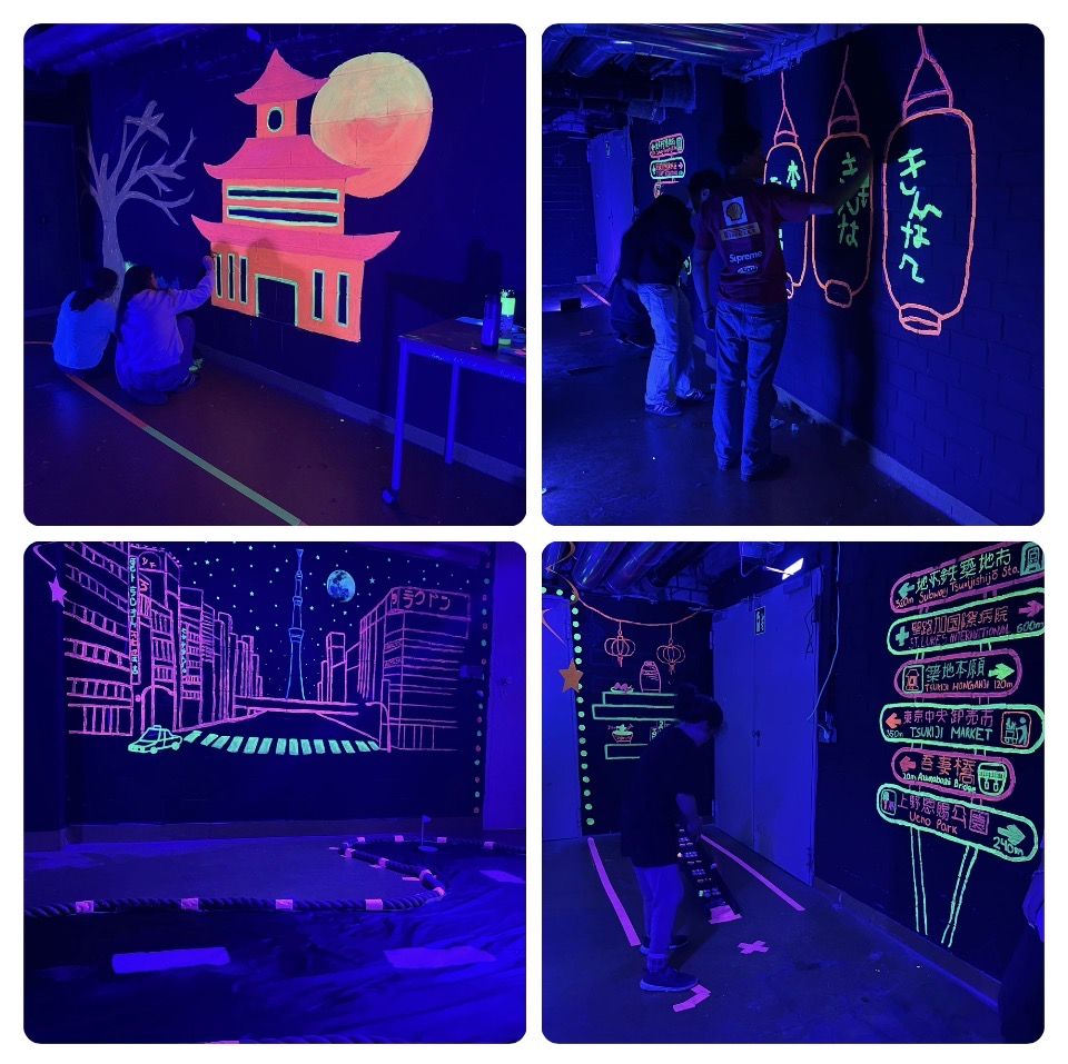 Schwarzlicht Minigolf im Keller des AGB